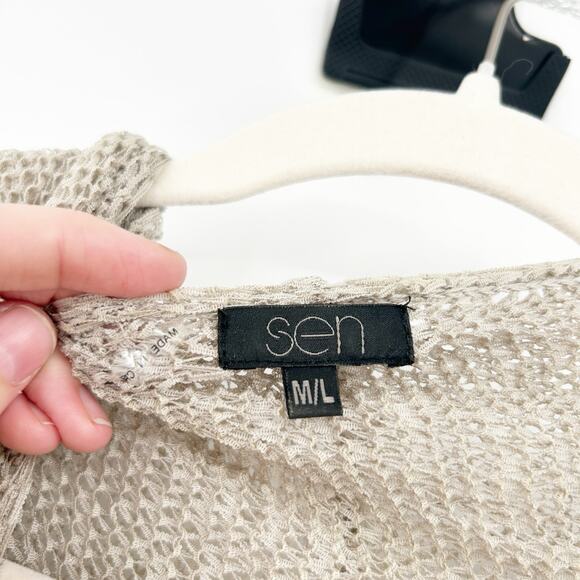 Sen Womens Sheer Open Knit Hooded Lagenlook Open Front Anjelica Cardigan M/L - Picture 3 of 7